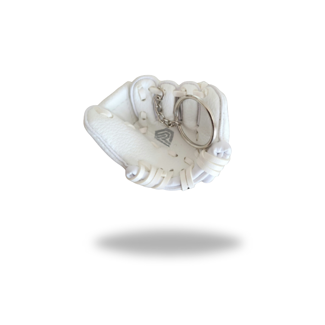 White Softball Glove Mini Keychain