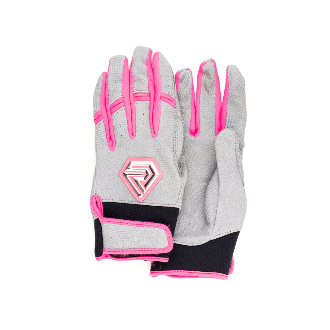 Youth Fastpitch Batting Gloves - Grey and Hot Pink