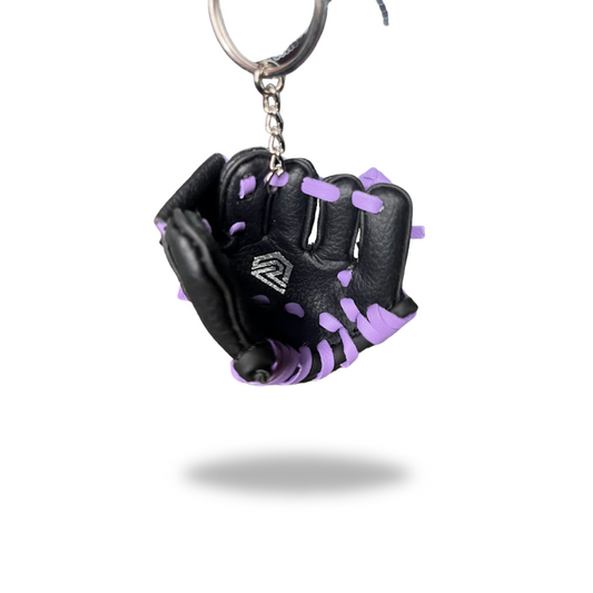 Mini Glove Keychain Black with Purple Laces