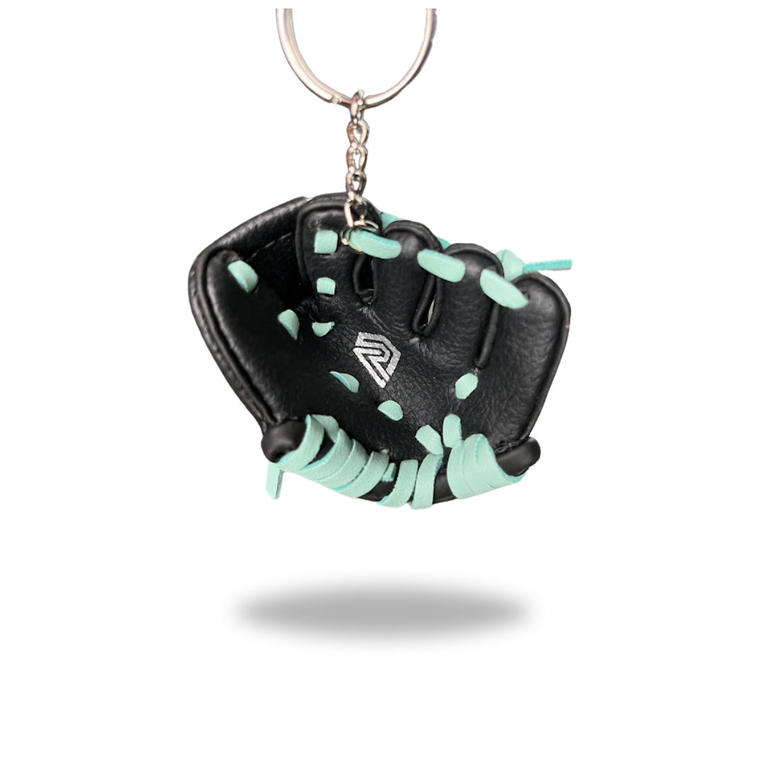 Mini Glove Keychain Black with Teal laces