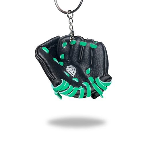 Mini Glove Keychain Black with Green Laces