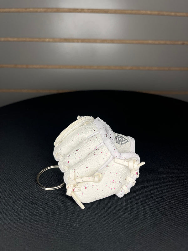Splatter Paint White Softball Glove Mini Keychain