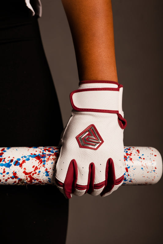 Resilient Championship Fastpitch Batting gloves - White and Maroon