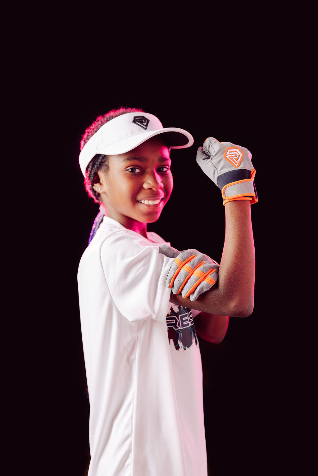 Youth Fastpitch Batting Gloves - Grey and Orange