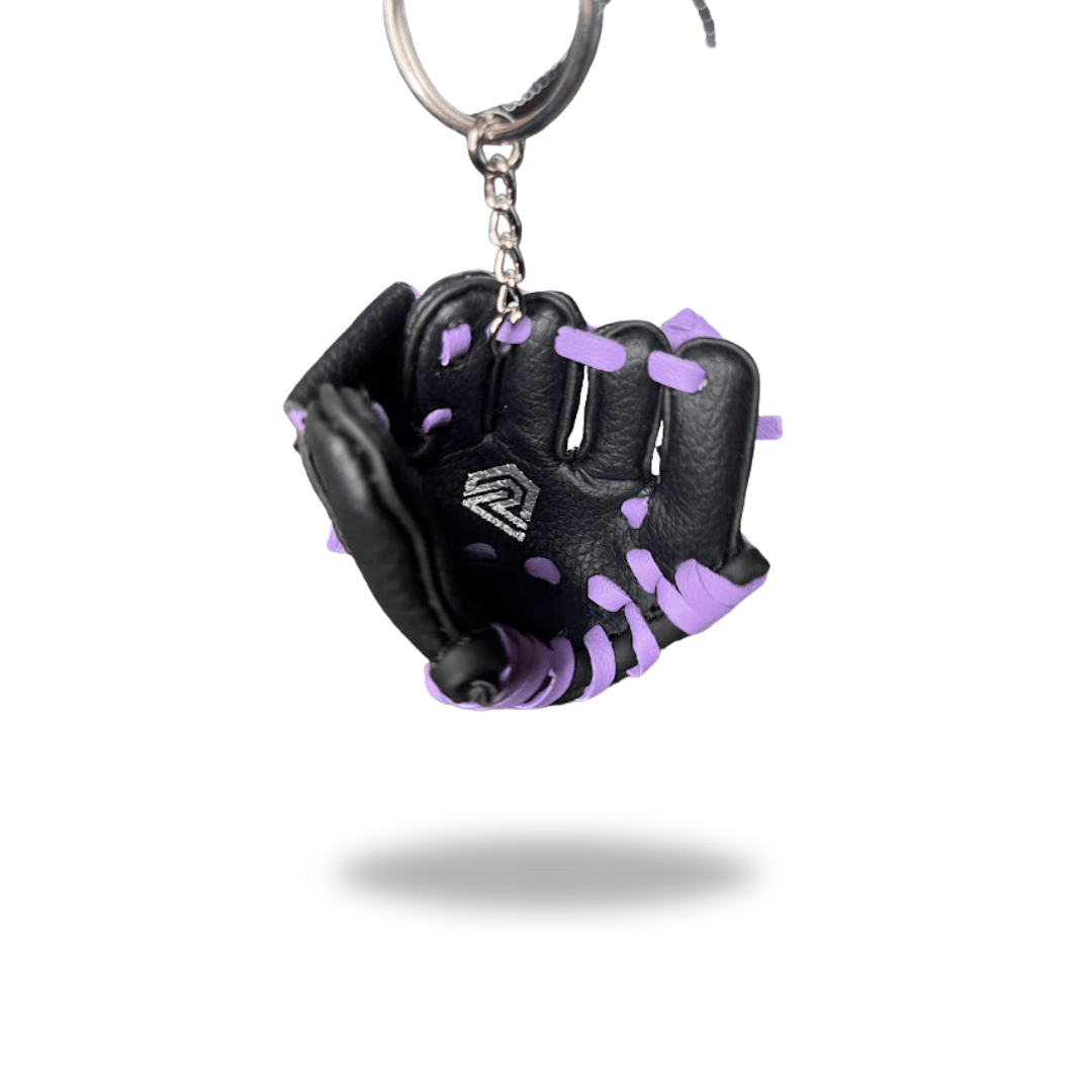 Mini Glove Keychain Black with Purple Laces - Resilient SFBL